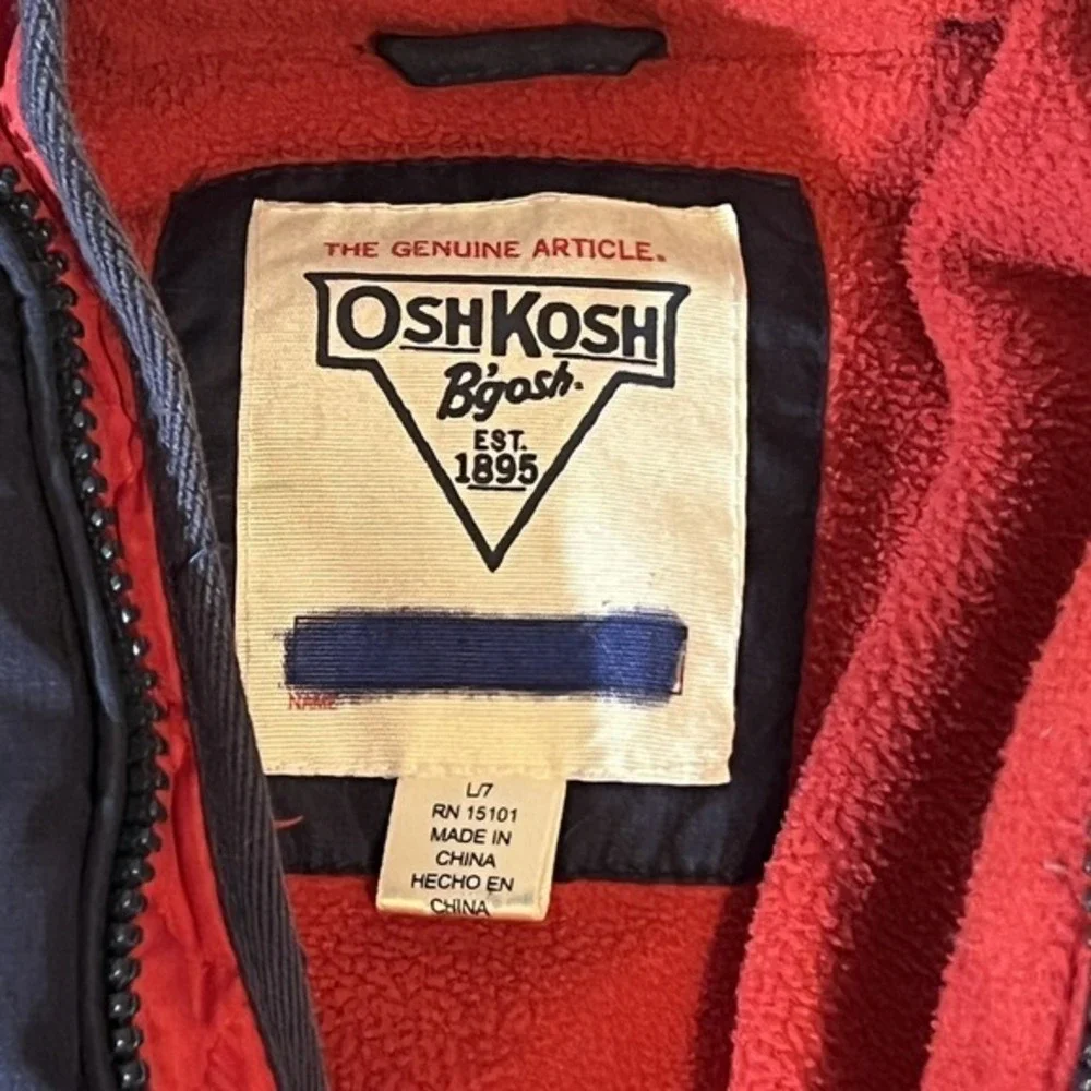 OshKosh Bgosh Red White & Blue‎ Sherpa Kids Coat With Lined Hood Size L/7